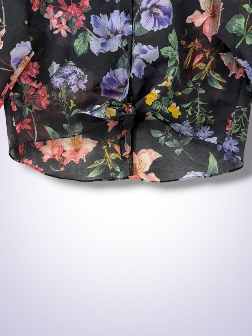 Vince Camuto Rich Black Sheer Floral Lyocell Tie Front Blouse S - Picture 5 of 6